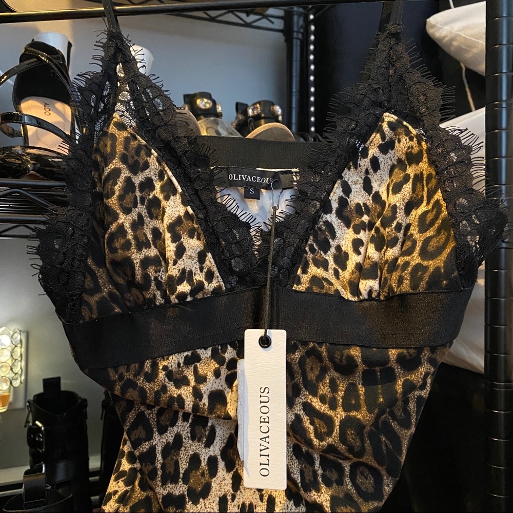 NWT Cheetah Lace Trim Bodysuit